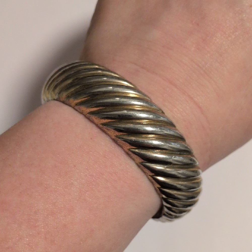 Silver and‎ Gold Tone Twisted Bangle Bracelet